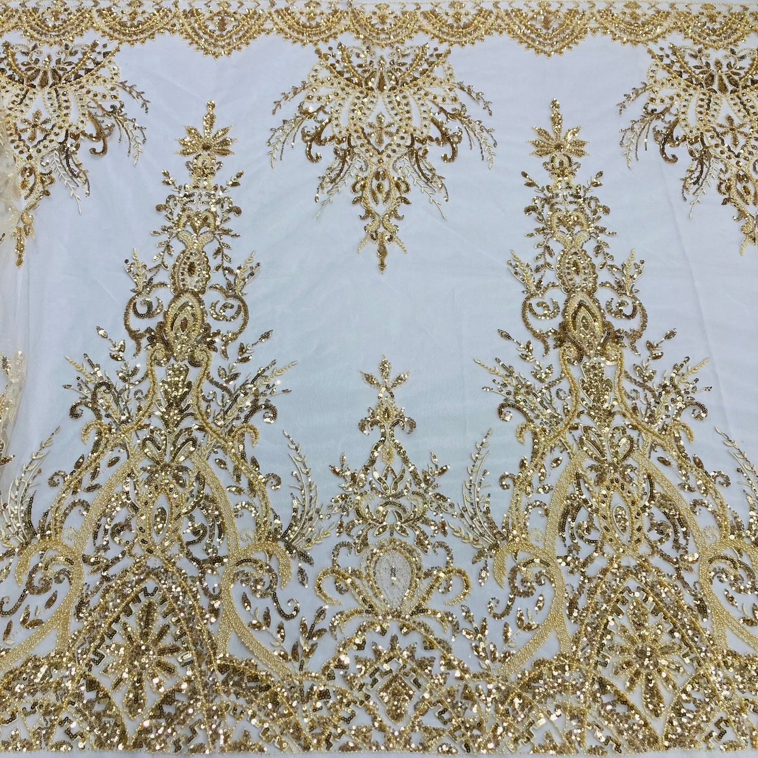 1 Yard Silver Beaded Lace Fabric Embroidered on 100% Polyester Net Mesh 52 Inch Width