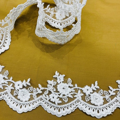 1 Yard Couture Corded Lace Trimming on Net Mesh for Dresses 3.75 Inch Width