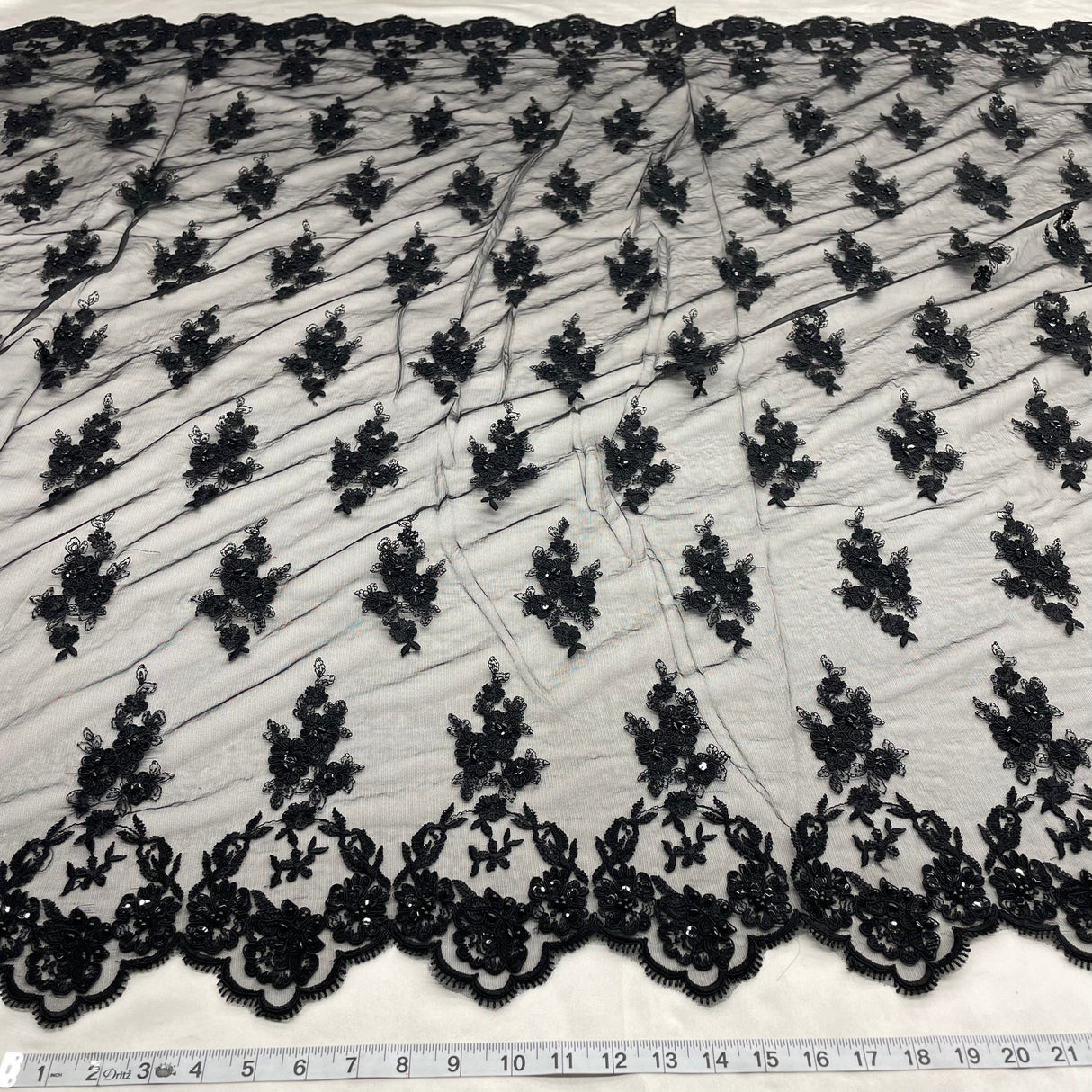 1 Yard Beaded Corded Lace Fabric Embroidered Elegant Mesh Bridal Gown 53" Width