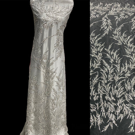 1 Yard Gold Beaded Lace Fabric Embroidered on 100 Percent Polyester Net Mesh 54 Inch Width