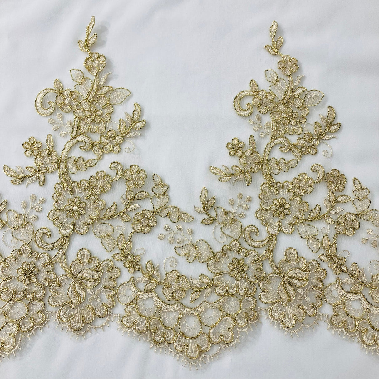 1 Yard Corded Embroidered Floral Lace Trim 11" Wide 100% Polyester Net Mesh for Bridal & Special Occasion