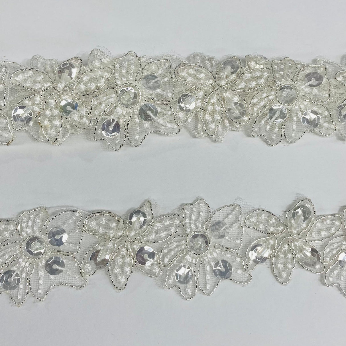 1 Yard Handmade Beaded and Corded Lace Trimming Embroidered on Polyester Net Mesh for Dresses 1.5 Inch Width