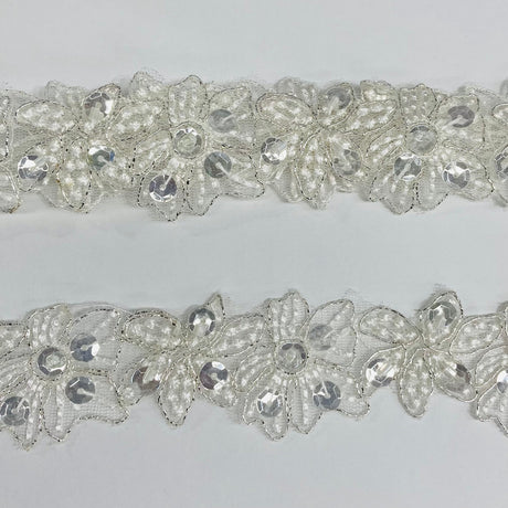 1 Yard Handmade Beaded and Corded Lace Trimming Embroidered on Polyester Net Mesh for Dresses 1.5 Inch Width