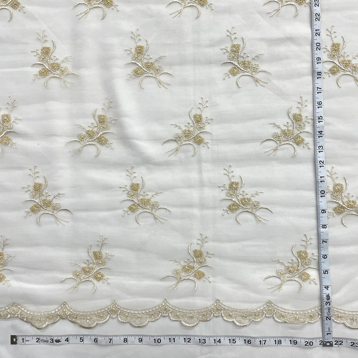 1 Yard Antique Gold Beaded Lace Fabric Embroidered on Polyester Net Mesh 52 Inch Width