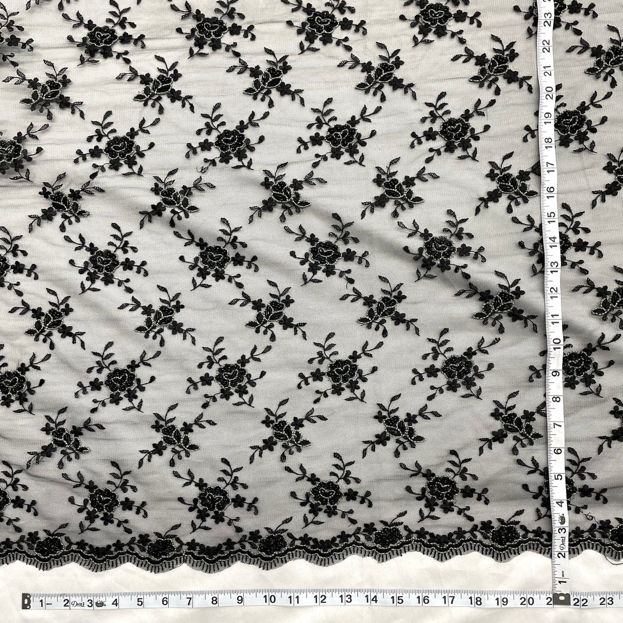 1 Black Yard Beaded Lace Fabric Embroidered Pearl Mesh Couture Dress 50" Width