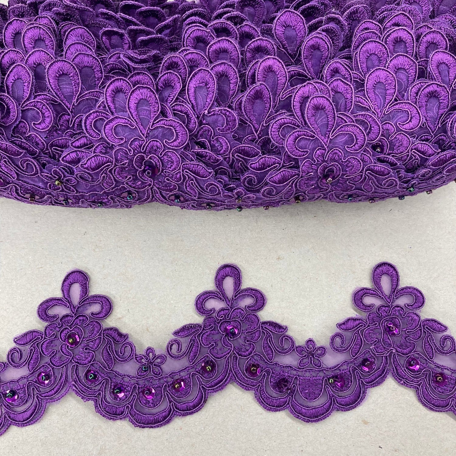 1 Yard Beaded Embroidered Lace Trim 3" Wide 100% Polyester Organza for Bridal & Dancewear