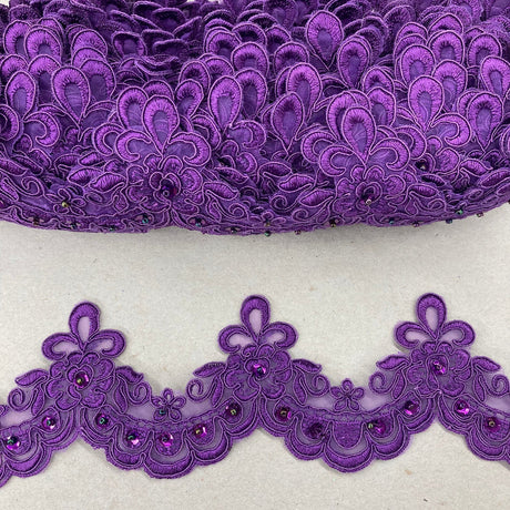 1 Yard Beaded Embroidered Lace Trim 3" Wide 100% Polyester Organza for Bridal & Dancewear