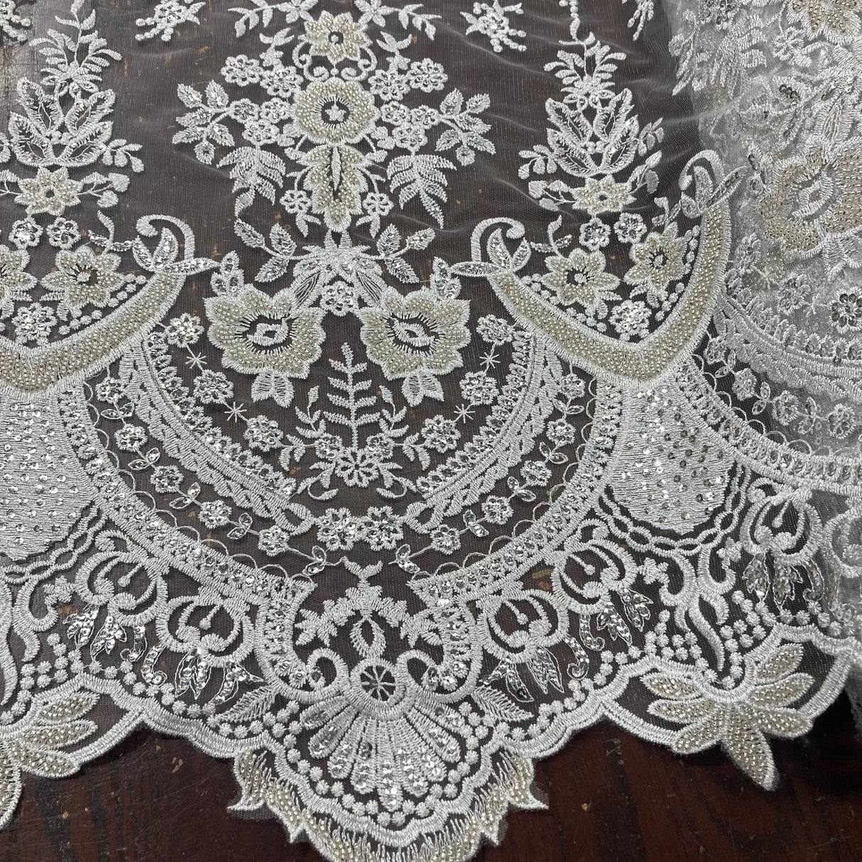 1 Yard Luxurious Beaded Lace Fabric Embroidered on Premium Polyester Mesh 51