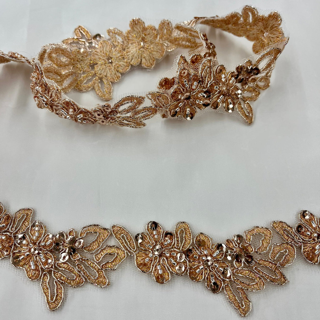 1 Yard Beautiful Beaded Corded Lace Trimming Embroidered Polyester Net Mesh for Dresses 1.5 Inch Width