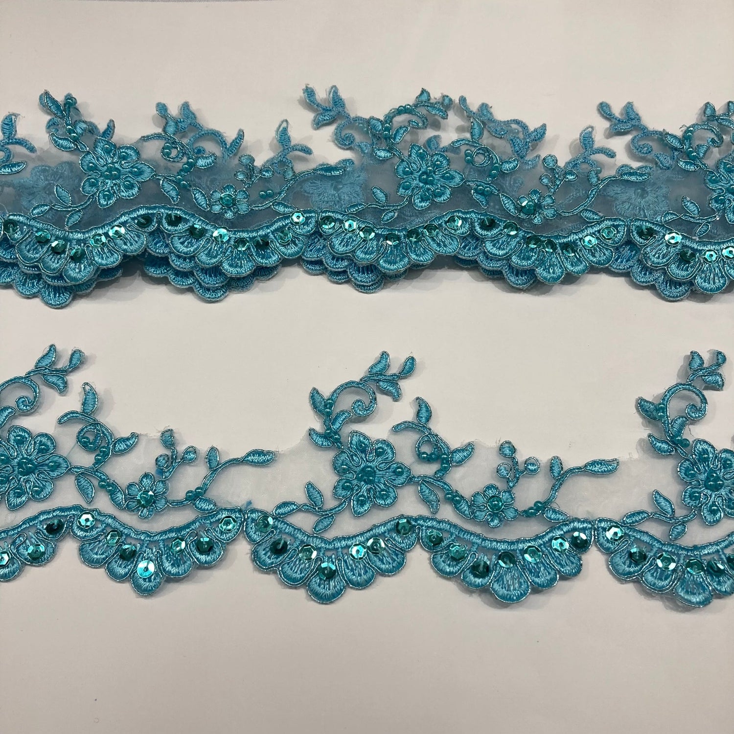 1 Yard Exquisite Beaded Corded Lace Trimming on Organza Net Mesh 3.25 Inch Width