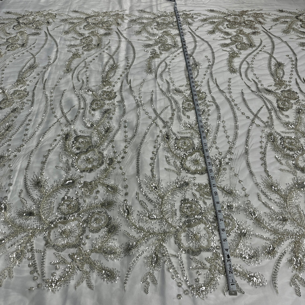 1 Yard Luxury Beaded Lace Fabric Embroidered on Polyester Net Mesh Width 52 Inches