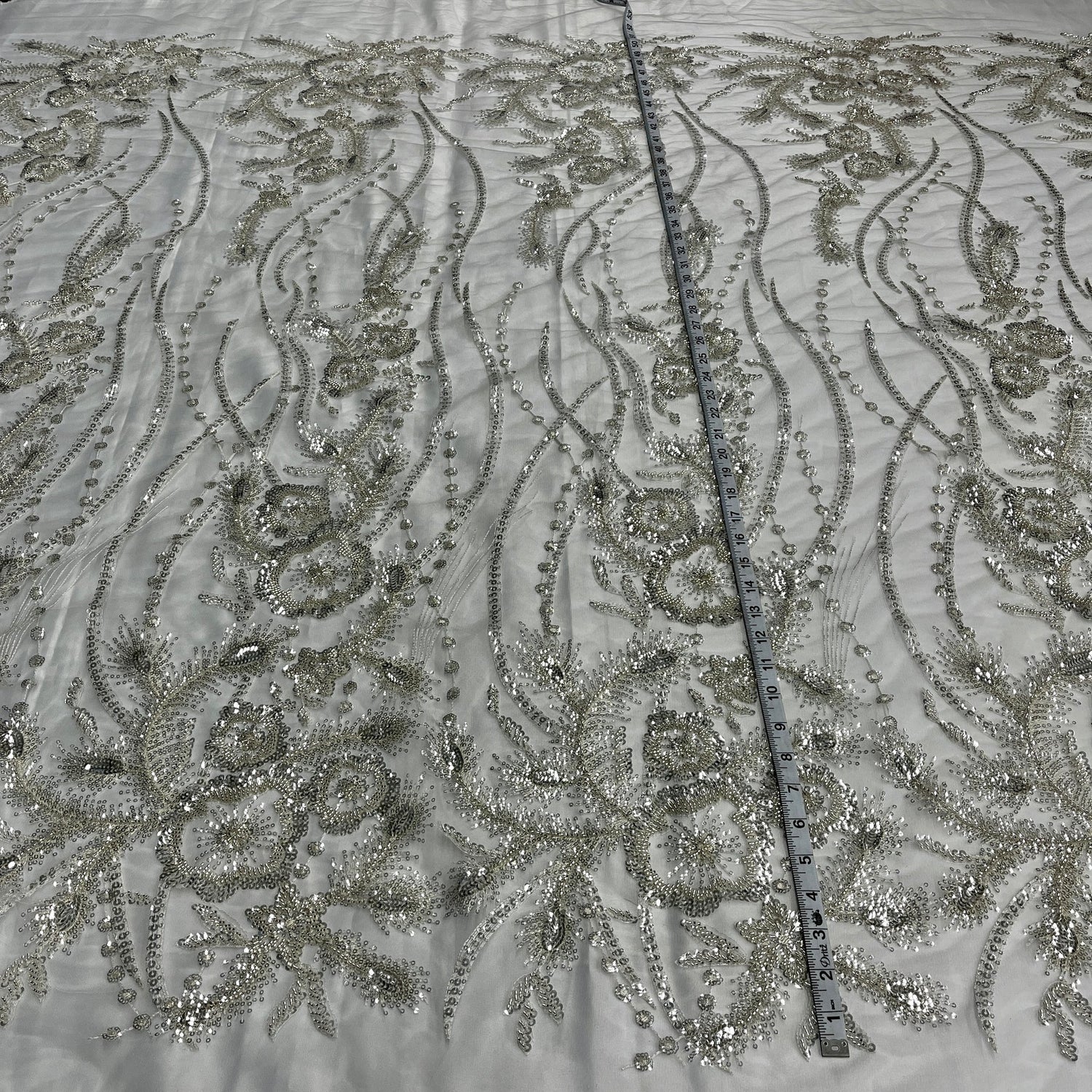1 Yard Luxury Beaded Lace Fabric Embroidered on Polyester Net Mesh Width 52 Inches