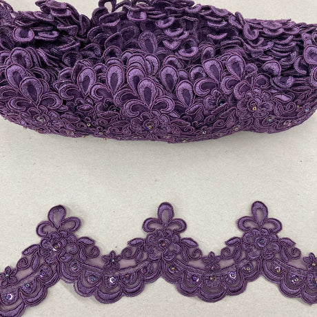 1 Yard Beaded Embroidered Lace Trim 3" Wide 100% Polyester Organza for Bridal & Dancewear