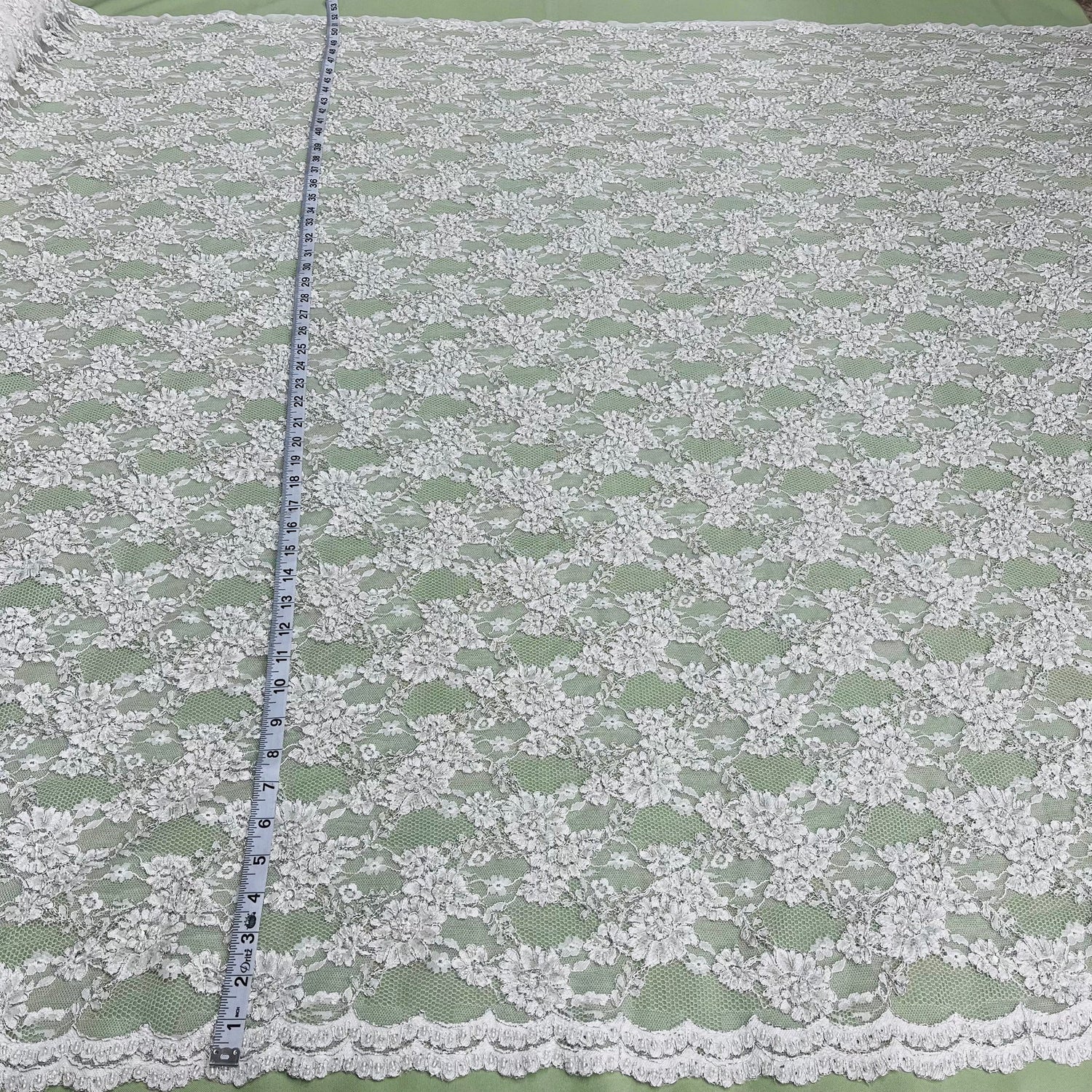1 Yard Opulent Beaded Corded Lace Fabric Embroidered on Premium Polyester Mesh 56