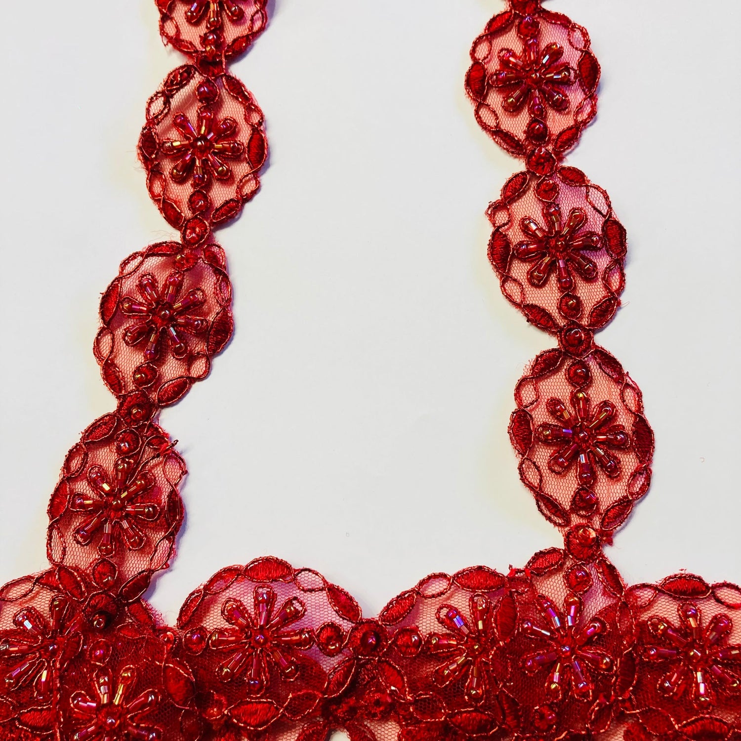 1 Yard Luxury Beaded and Corded Lace Trimming Embroidered on Polyester Net Mesh for Dresses 1.5 Inch Width