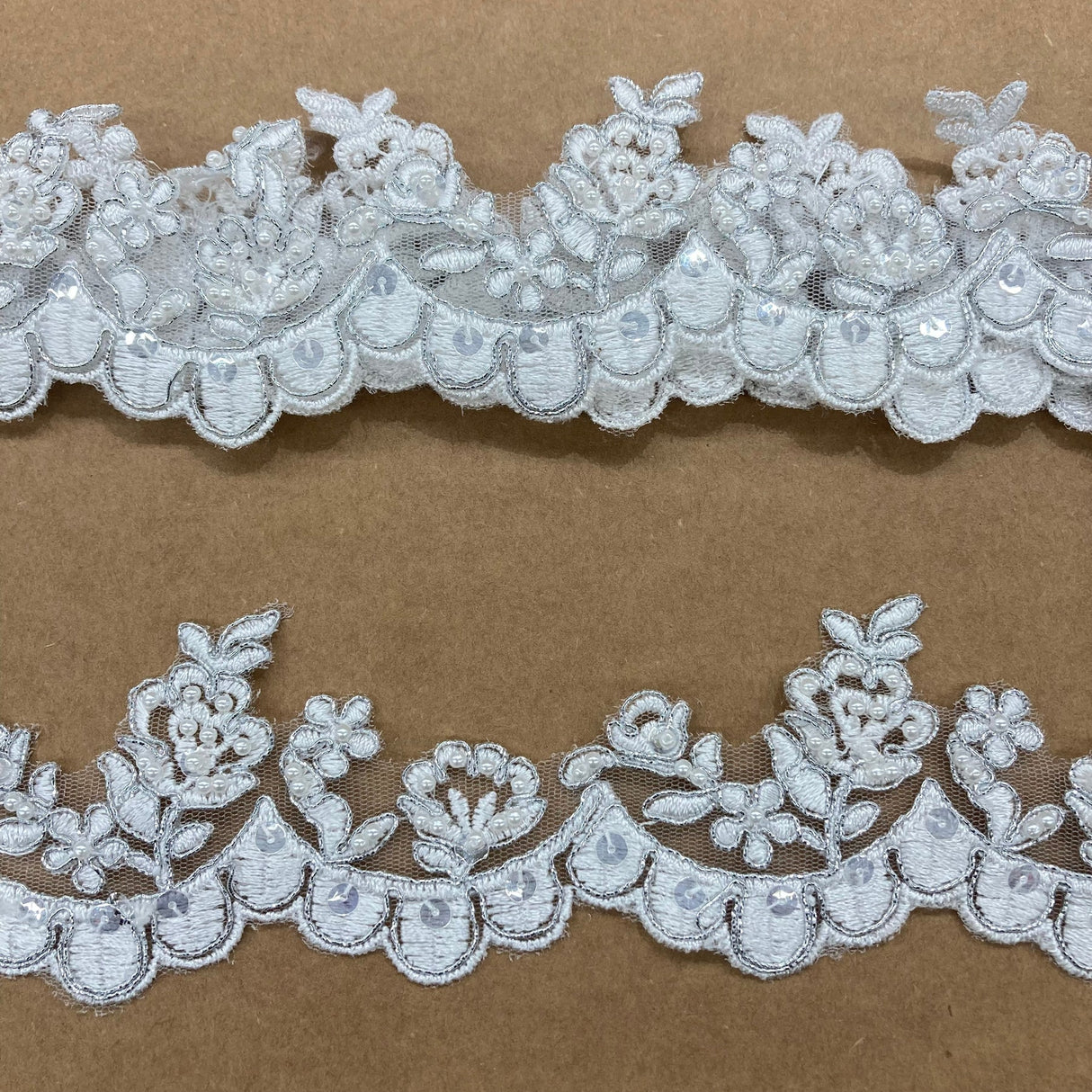1 Yard Delicate Beaded and Corded Floral Lace Trim Embroidered on Soft Polyester Mesh for Dresses 2 Inch Width