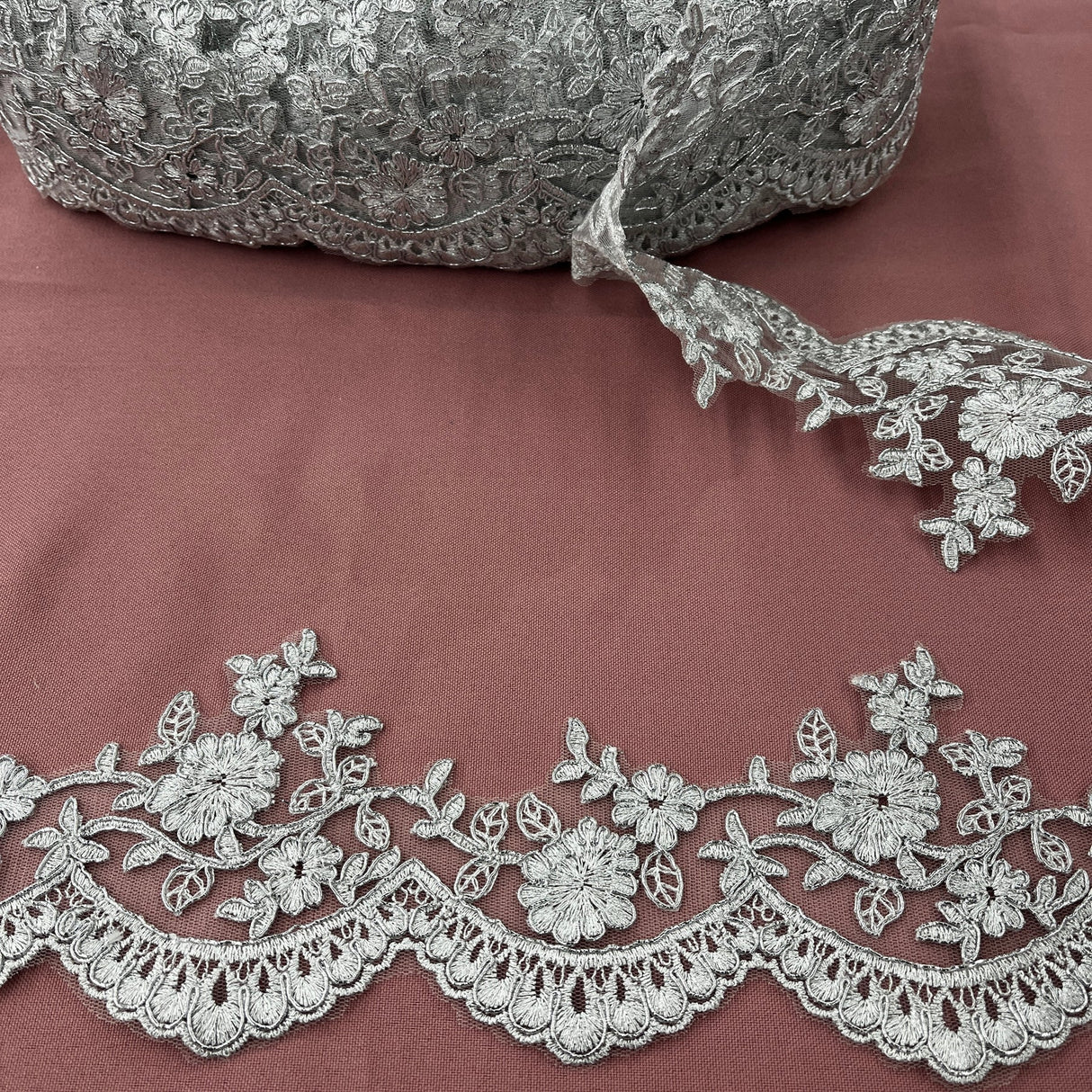 1 Yard Couture Corded Lace Trimming on Net Mesh for Dresses 3.75 Inch Width