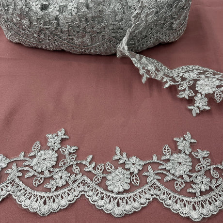 1 Yard Couture Corded Lace Trimming on Net Mesh for Dresses 3.75 Inch Width