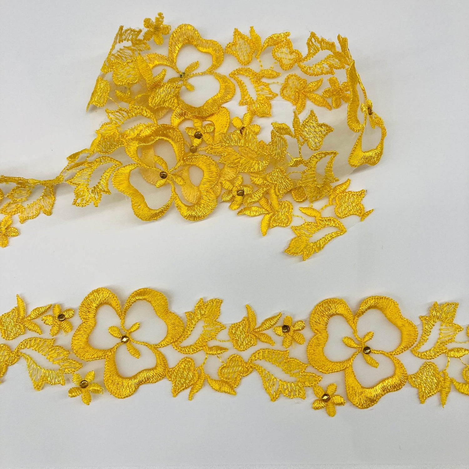 1 Yard Beaded Lace Trimming Embroidered on Organza | 2" Wide | Elegant Beaded Trim for Bridal & Formalwear