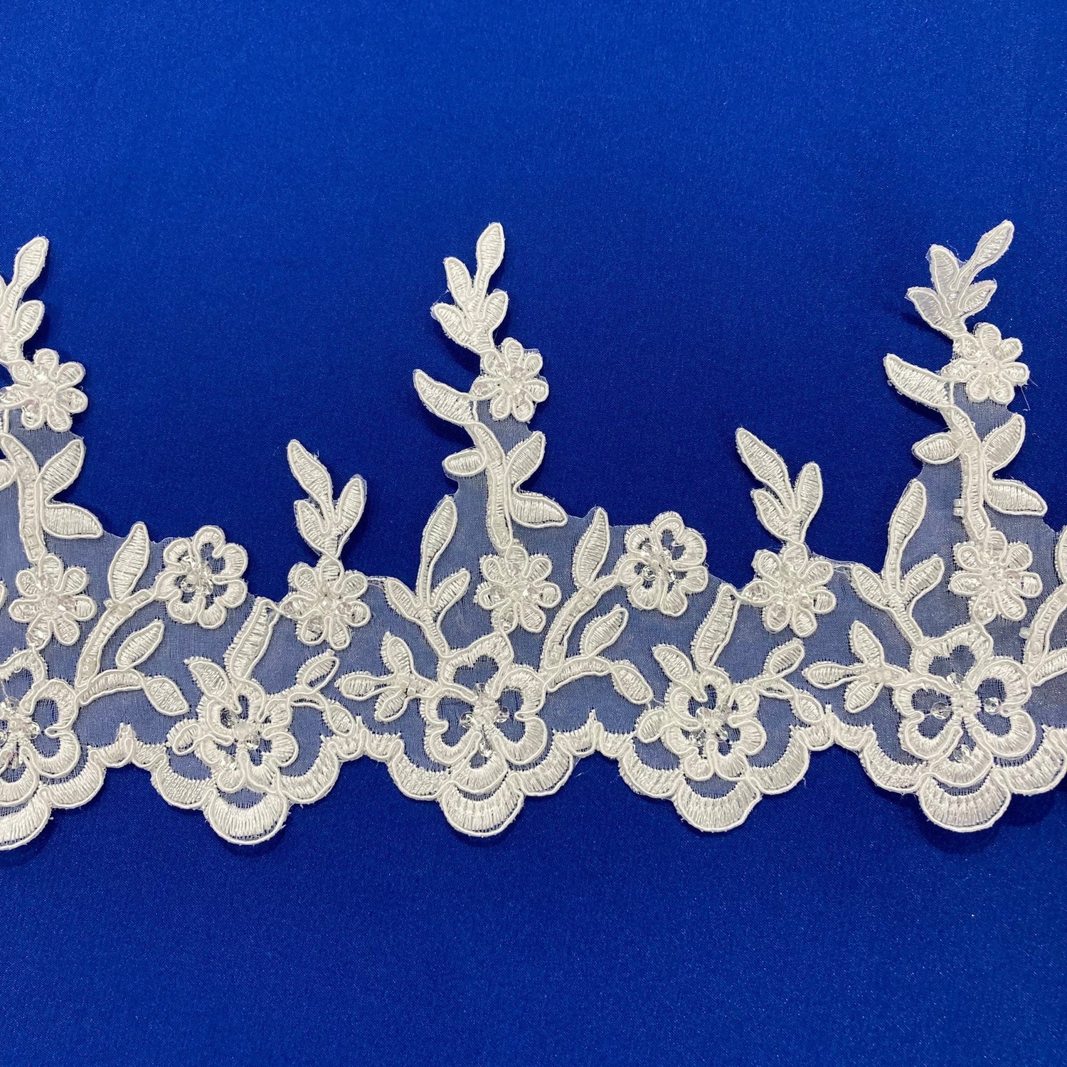 1 Yard Beaded & Corded Embroidered Lace Trim 5.5" Wide 100% Polyester Mesh Net for Bridal & Special Occasion