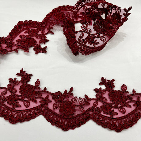 1 Yard Couture Corded Lace Trimming on Net Mesh for Dresses 3.75 Inch Width