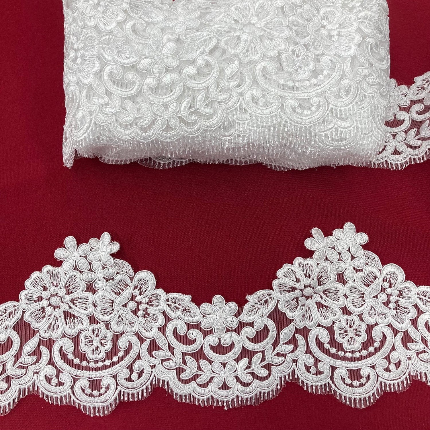 1 Yard Corded Embroidered Lace Trim 6" Wide 100% Polyester Net Mesh for Bridal & Special Occasion