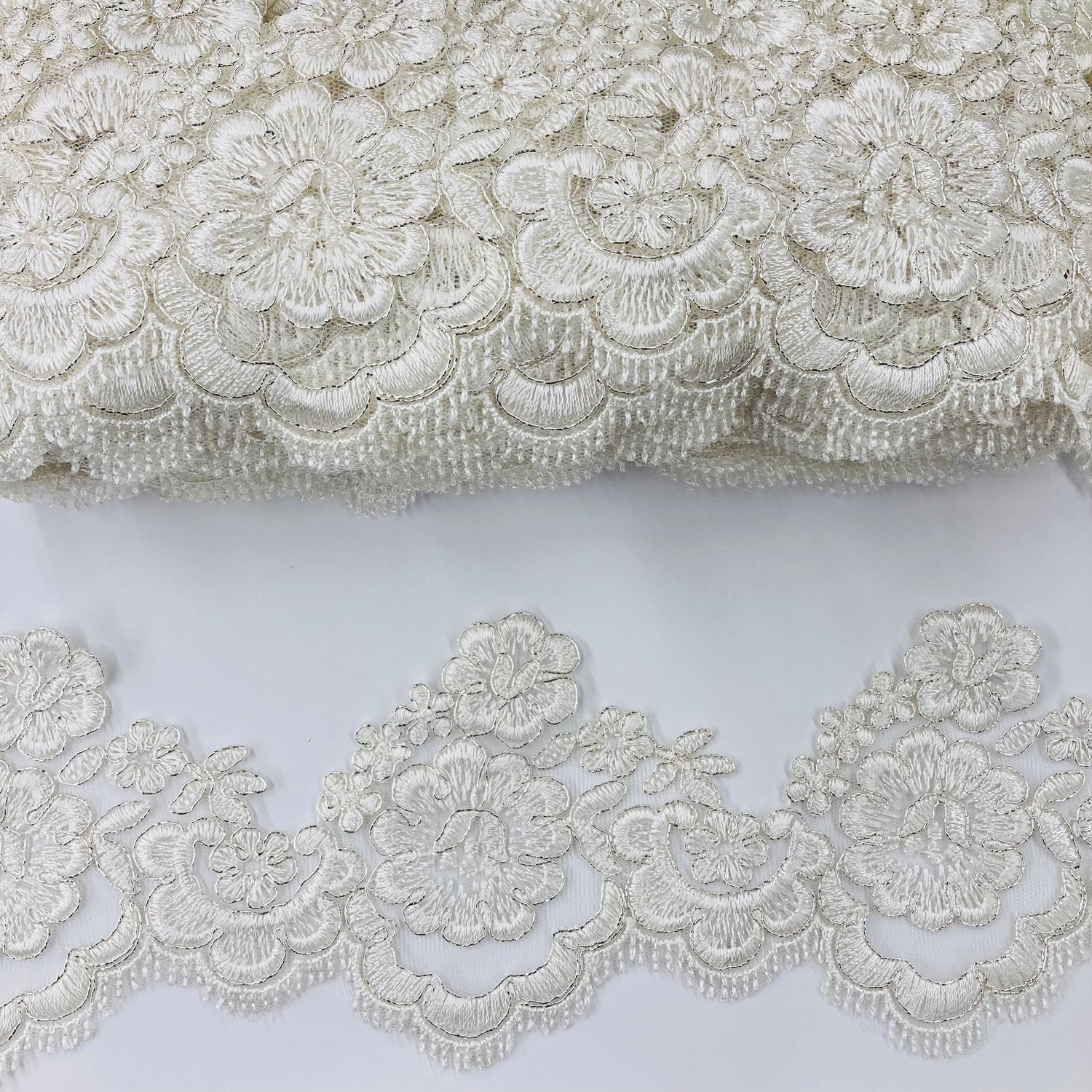 1 Yard Elegant Corded Lace Trimming Embroidered Polyester Net Mesh for Bridal Dresses 4 Inch Width
