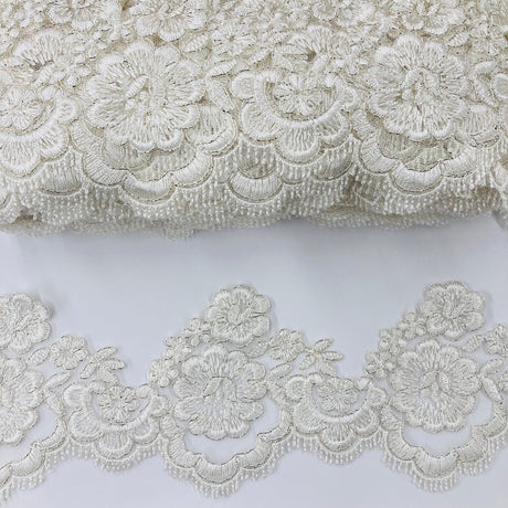 1 Yard Elegant Corded Lace Trimming Embroidered Polyester Net Mesh for Bridal Dresses 4 Inch Width