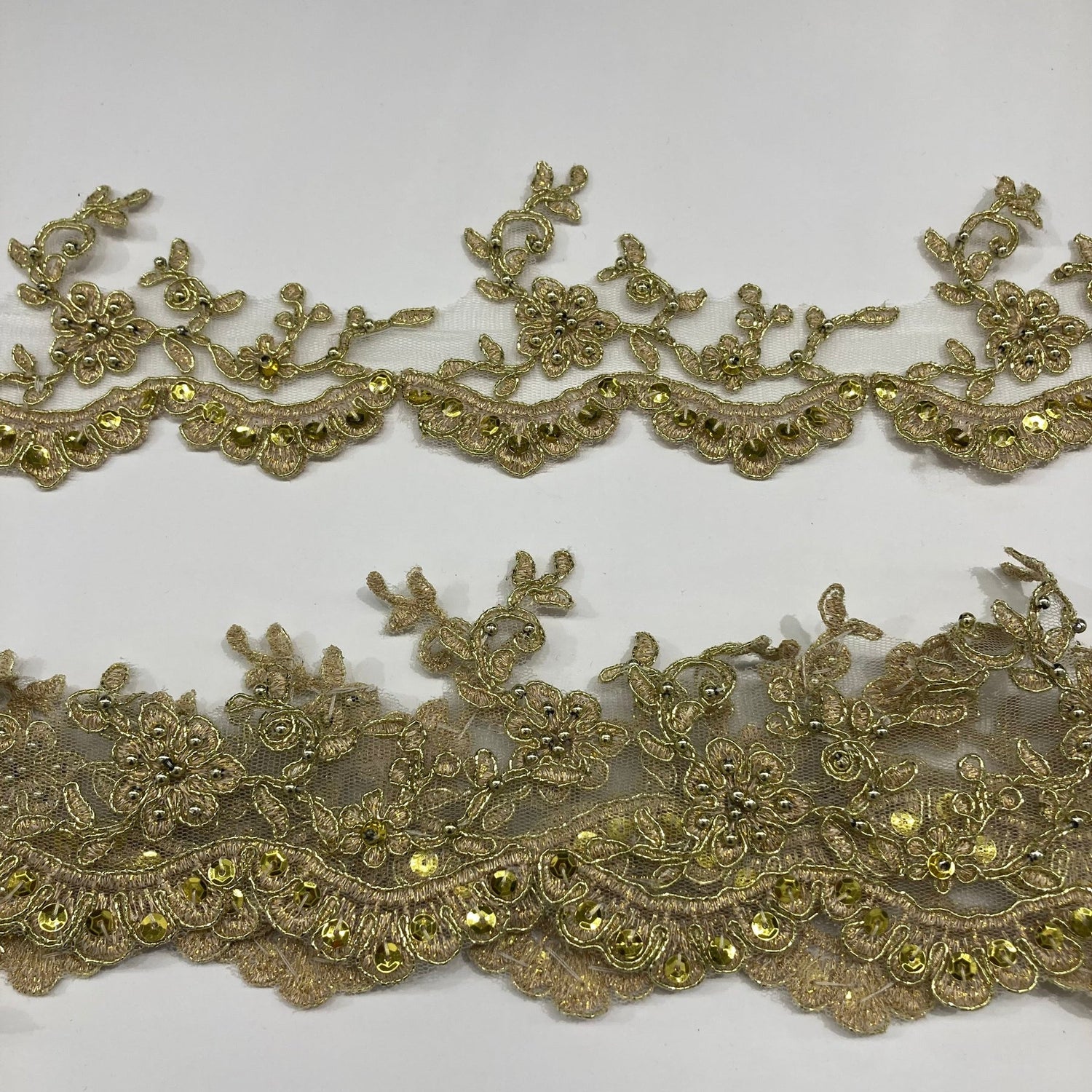 1 Yard Beaded Corded Lace Trimming on Net Mesh for Bridal Dresses 3.25 Inch Width