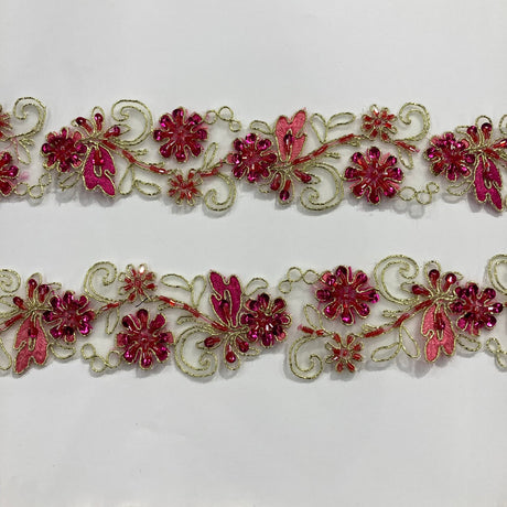 1 Yard Elegant Beaded & Corded Lace Trimming Embroidered on 100% Polyester Organza for Special Occasion Dresses 2 Inch Width