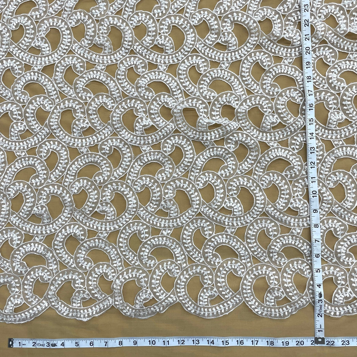 1 Yard White Beaded Lace Fabric Embroidered Alencon Pearl Sequin Bridal Organza 54" Width