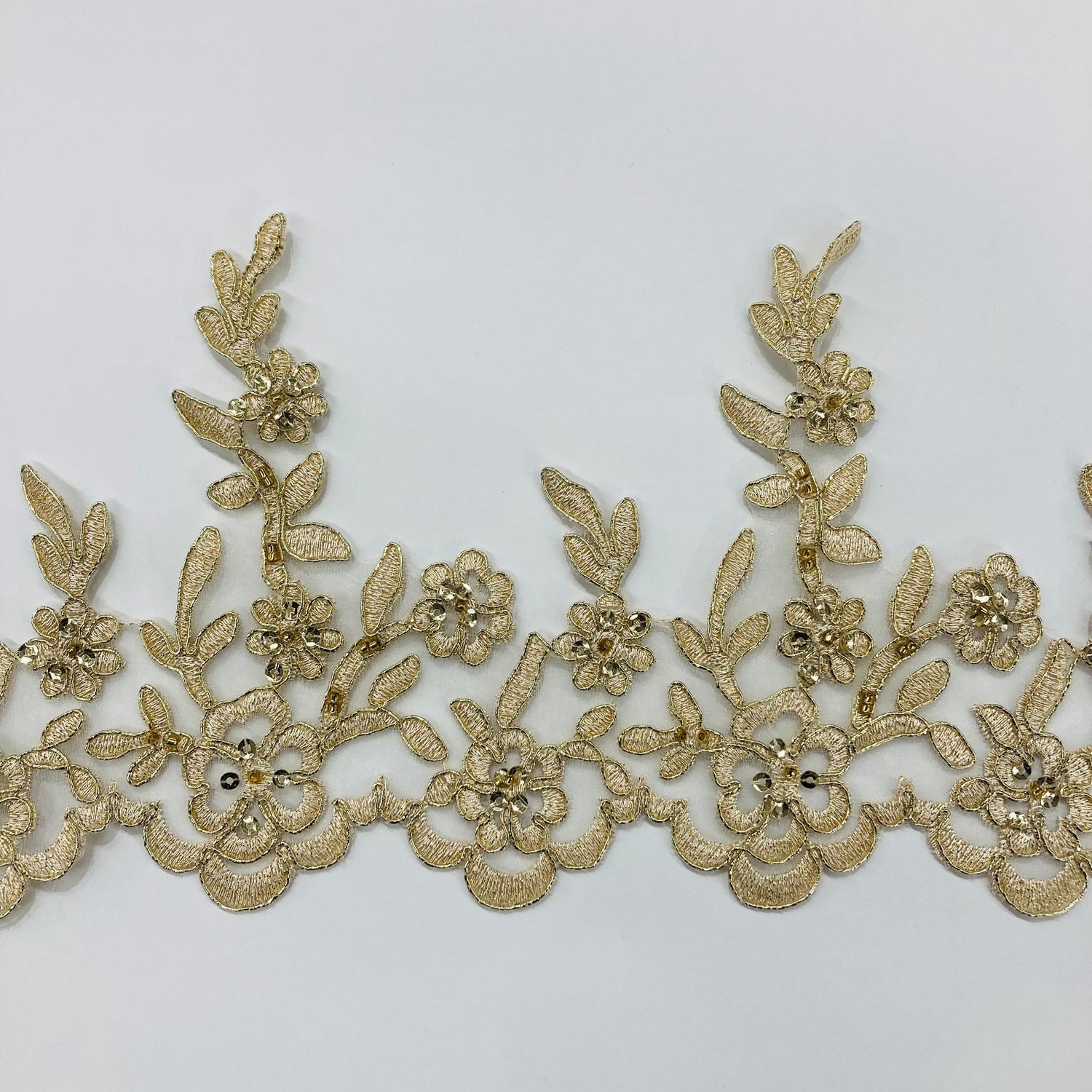 1 Yard Beaded & Corded Embroidered Lace Trim 5.5" Wide 100% Polyester Mesh Net for Bridal & Special Occasion