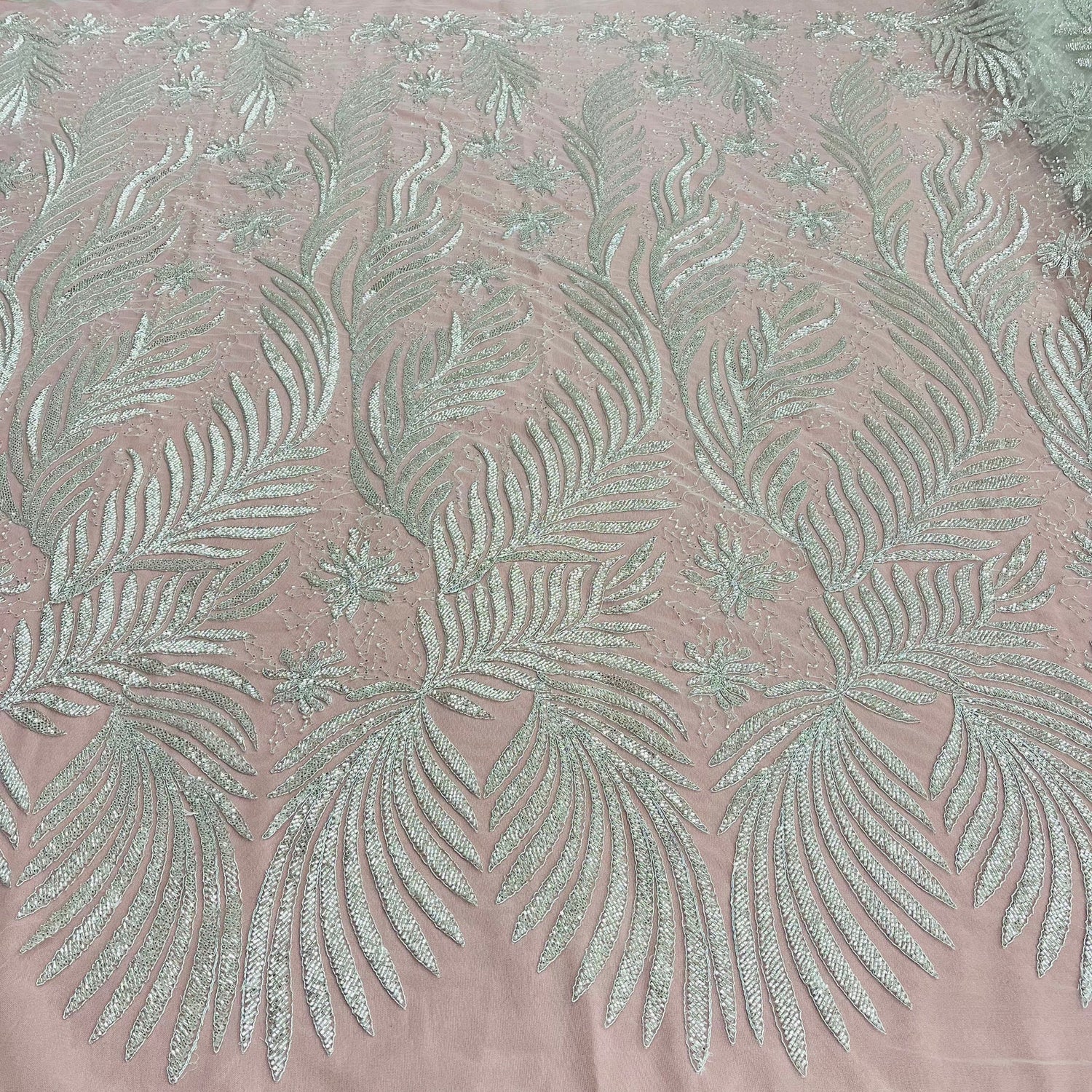 1 Yard Gold Beaded and Corded Bridal Lace Fabric Embroidered on 100 Percent Polyester Net Mesh 56 Inch Width