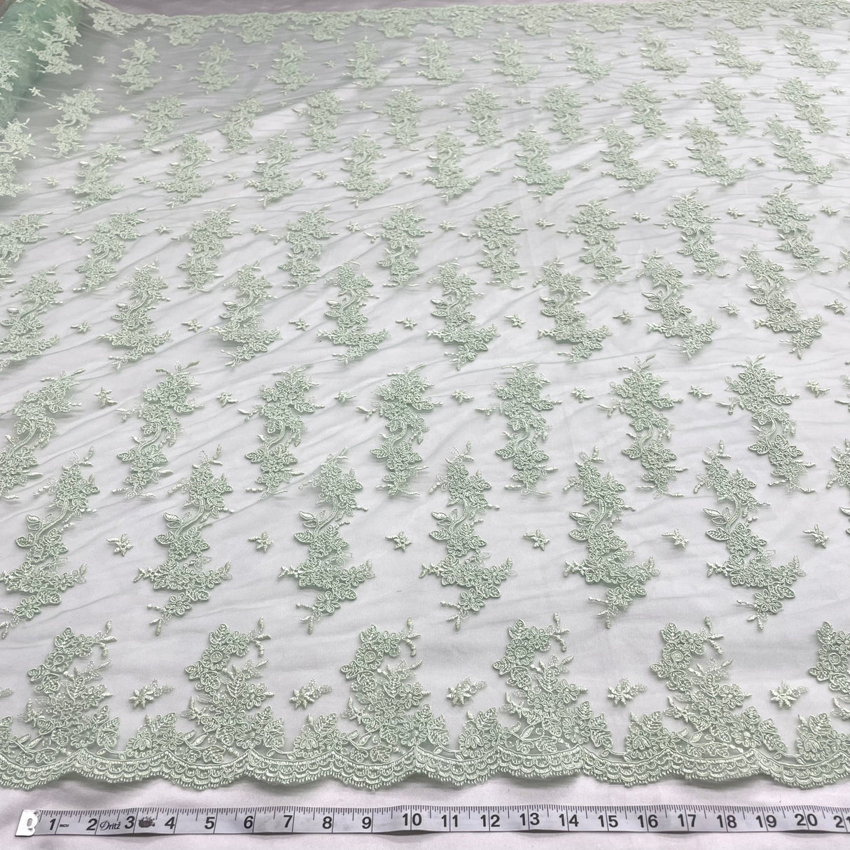 1 Yard Corded Bridal Lace Fabric Embroidered Elegant Net Mesh Couture Gown 54" Width