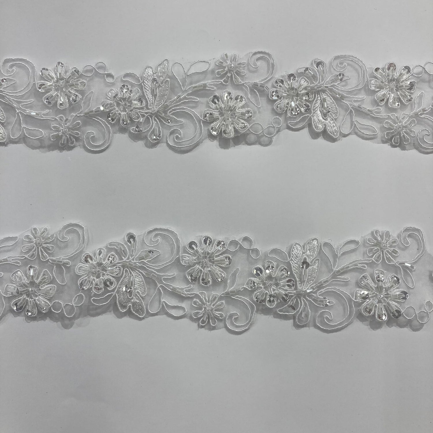 1 Yard Elegant Beaded & Corded Lace Trimming Embroidered on 100% Polyester Organza for Special Occasion Dresses 2 Inch Width