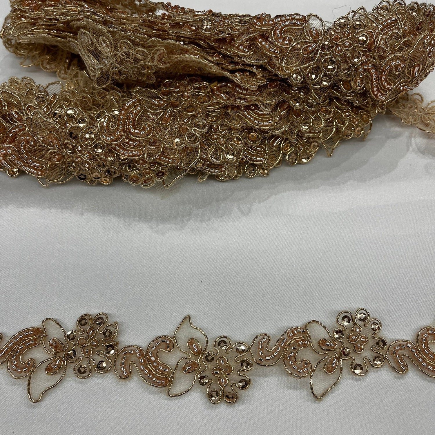 1 Yard Luxury Beaded and Corded Lace Trimming Embroidered on Fine Polyester Organza for Dresses 2 Inch Width