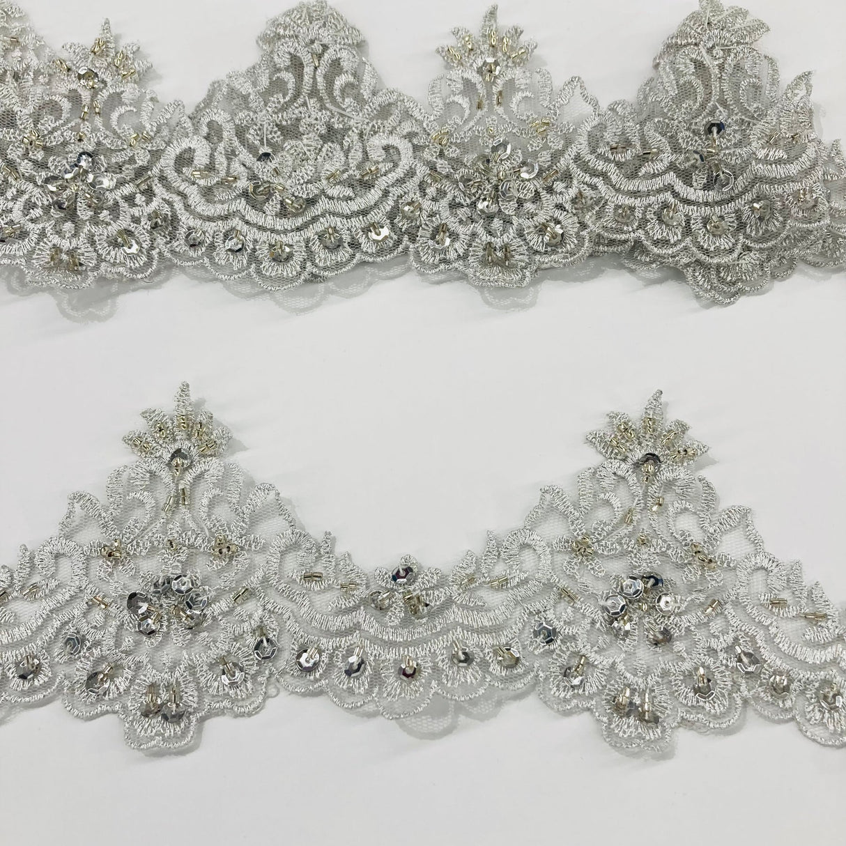 1 Yard Luxurious Beaded Lace Trimming Embroidered on 100% Polyester Net Mesh for Special Occasions 3 Inch Width