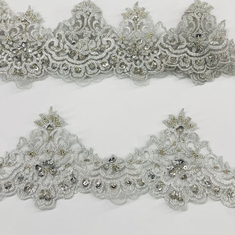 1 Yard Luxurious Beaded Lace Trimming Embroidered on 100% Polyester Net Mesh for Special Occasions 3 Inch Width