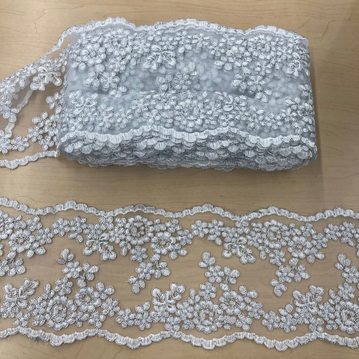 1 Yard Corded Double Sided Lace Trimming Embroidered on 100% Polyester Net Mesh 6″ Wide