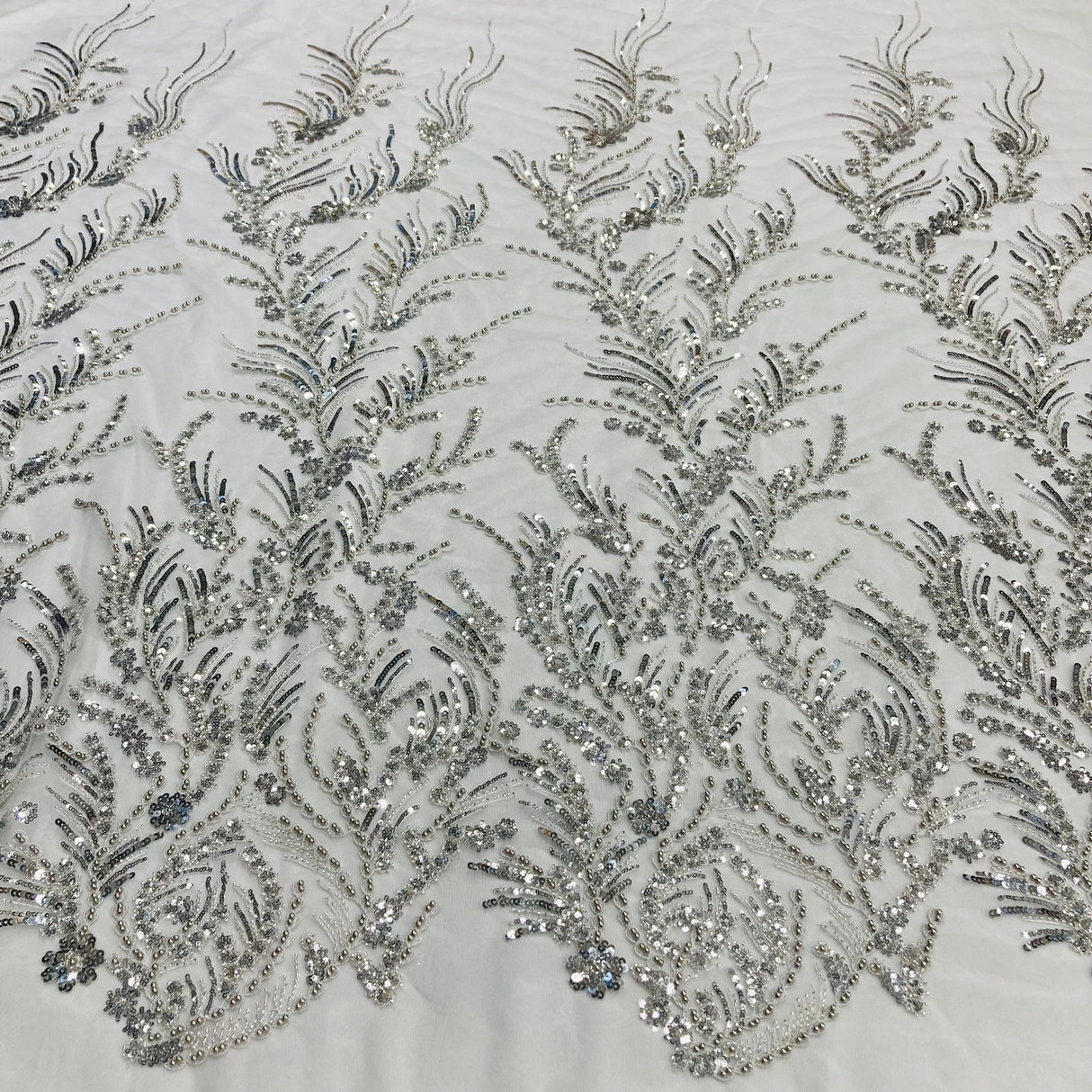1 Yard Luxury Beaded Lace Fabric Embroidered on Polyester Net Mesh Width 51 Inches