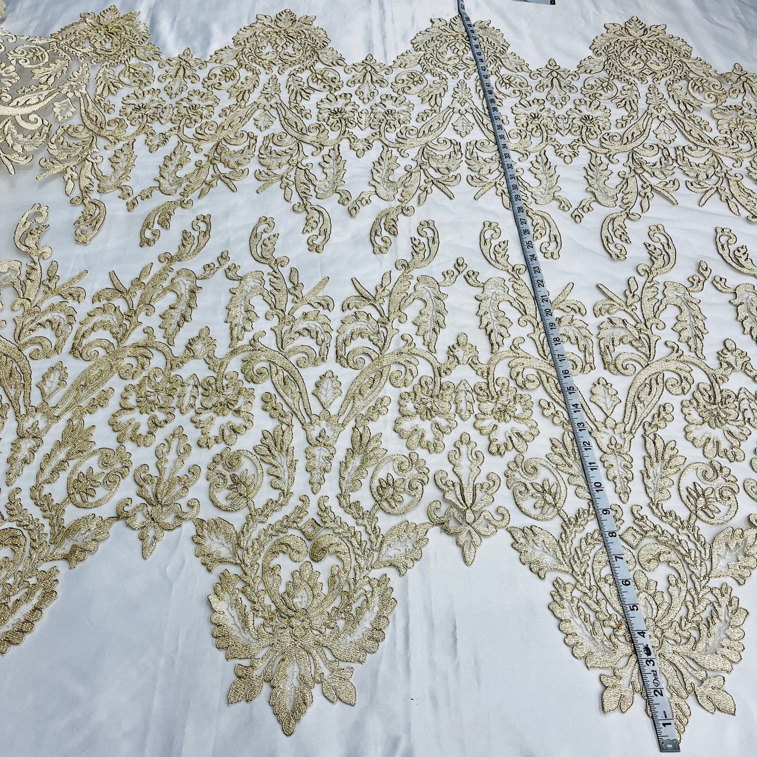 1 Yard Corded Bridal Lace Fabric Embroidered on Polyester Net Mesh