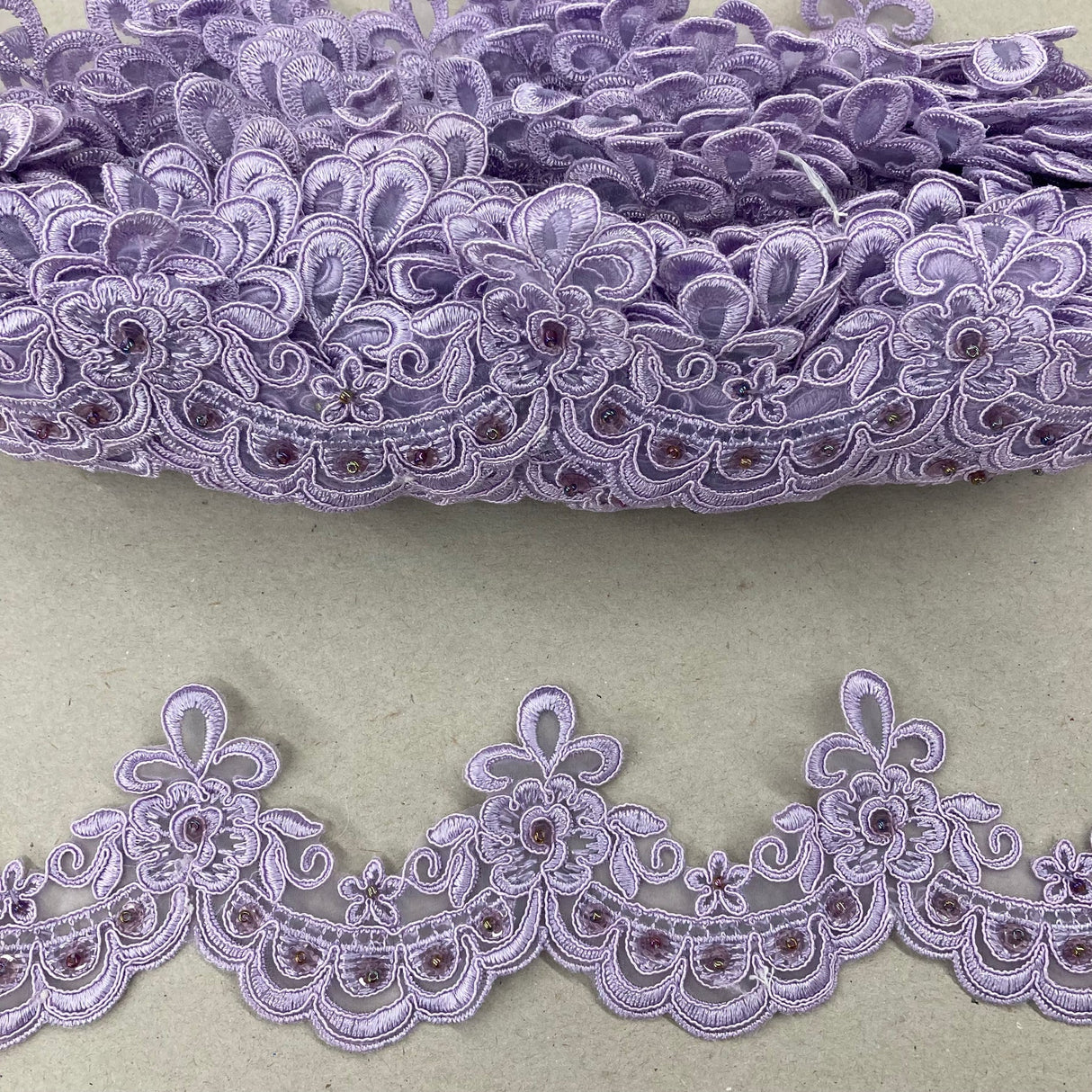 1 Yard Beaded Embroidered Lace Trim 3" Wide 100% Polyester Organza for Bridal & Dancewear