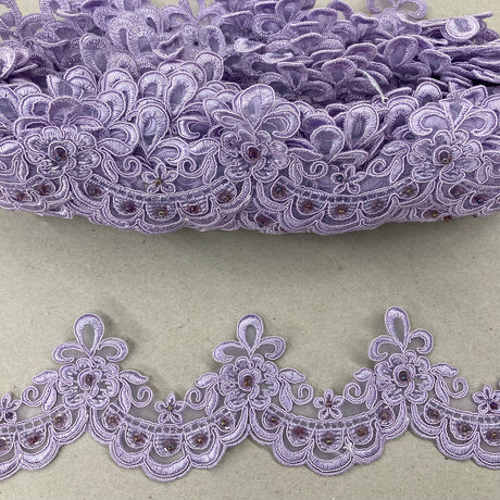 1 Yard Beaded Embroidered Lace Trim 3" Wide 100% Polyester Organza for Bridal & Dancewear