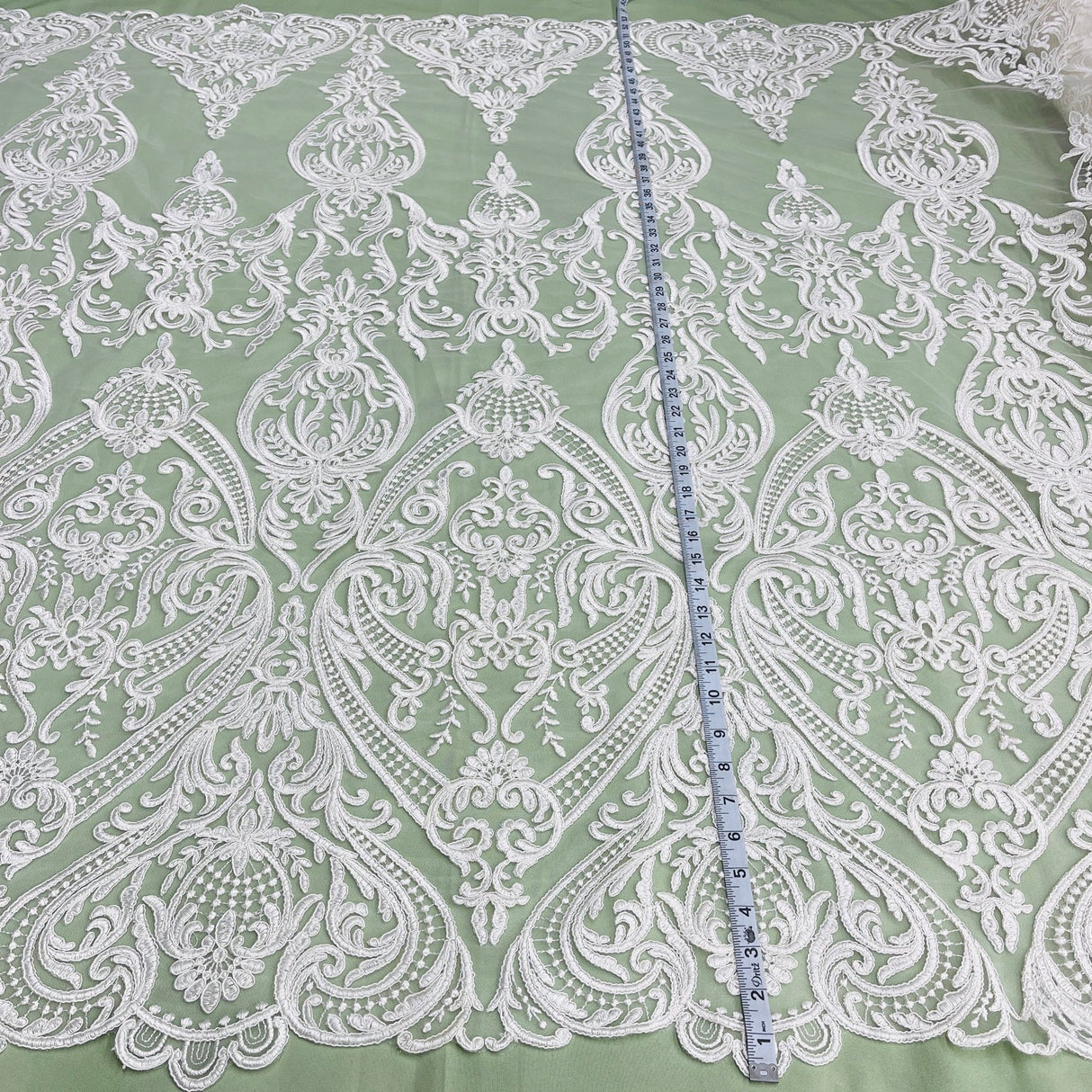 1 Yard Elegant Corded Bridal Lace Fabric Embroidered on Premium Polyester Mesh 54