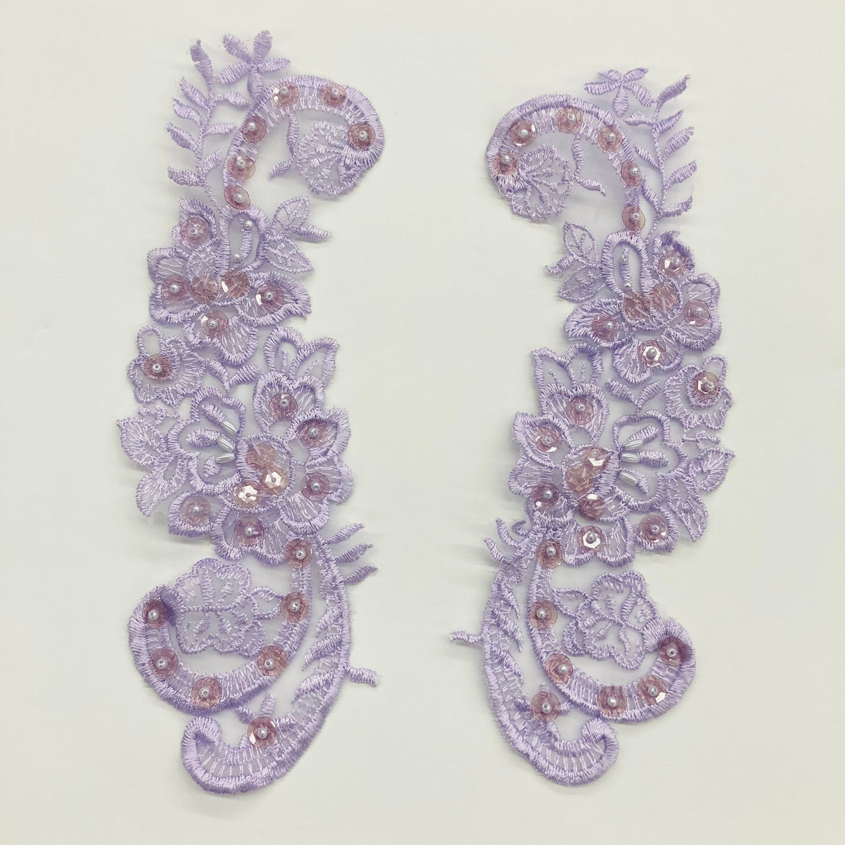 1 Pair Beaded Lace Applique Embroidered on 100% Polyester Organza 9" x 3" Each Side