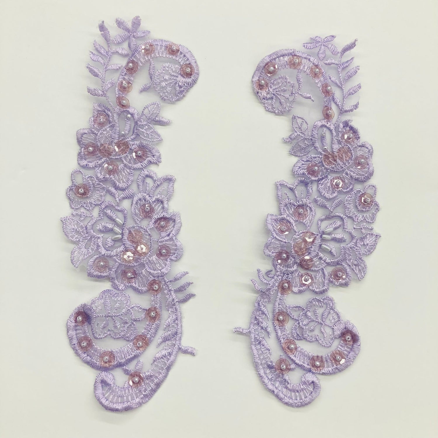 1 Pair Beaded Lace Applique Embroidered on 100% Polyester Organza 9" x 3" Each Side