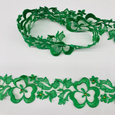 1 Yard Beaded Lace Trimming Embroidered on Organza | 2" Wide | Elegant Beaded Trim for Bridal & Formalwear