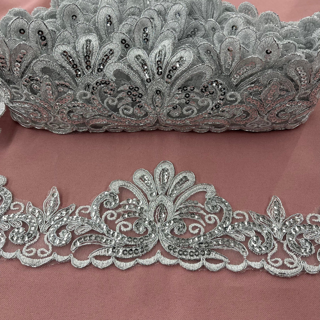 1 Yard Premium Beaded & Corded Floral Lace Trimming on 100% Polyester Net Mesh for Dresses 3.5 Inch Width