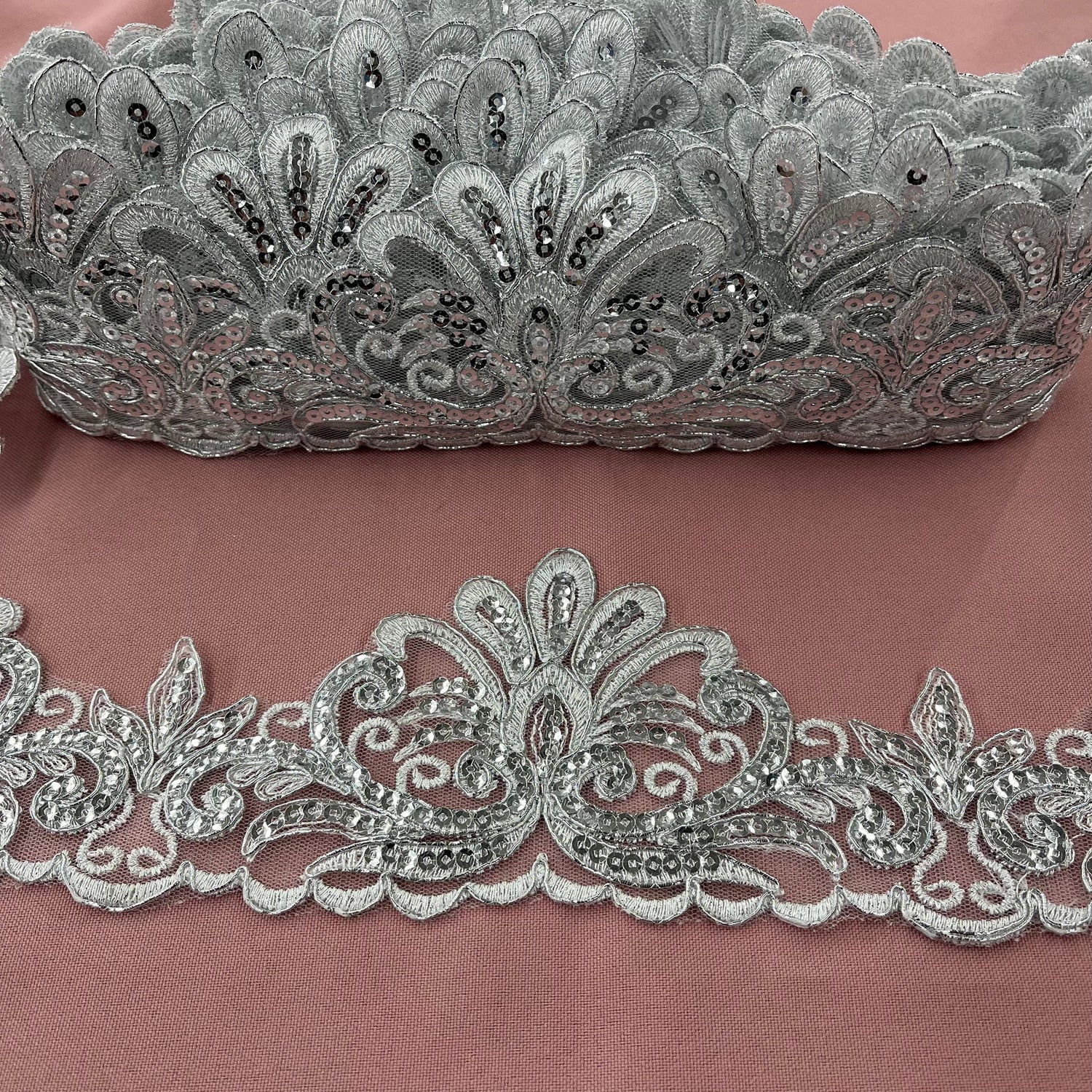 1 Yard Premium Beaded & Corded Floral Lace Trimming on 100% Polyester Net Mesh for Dresses 3.5 Inch Width