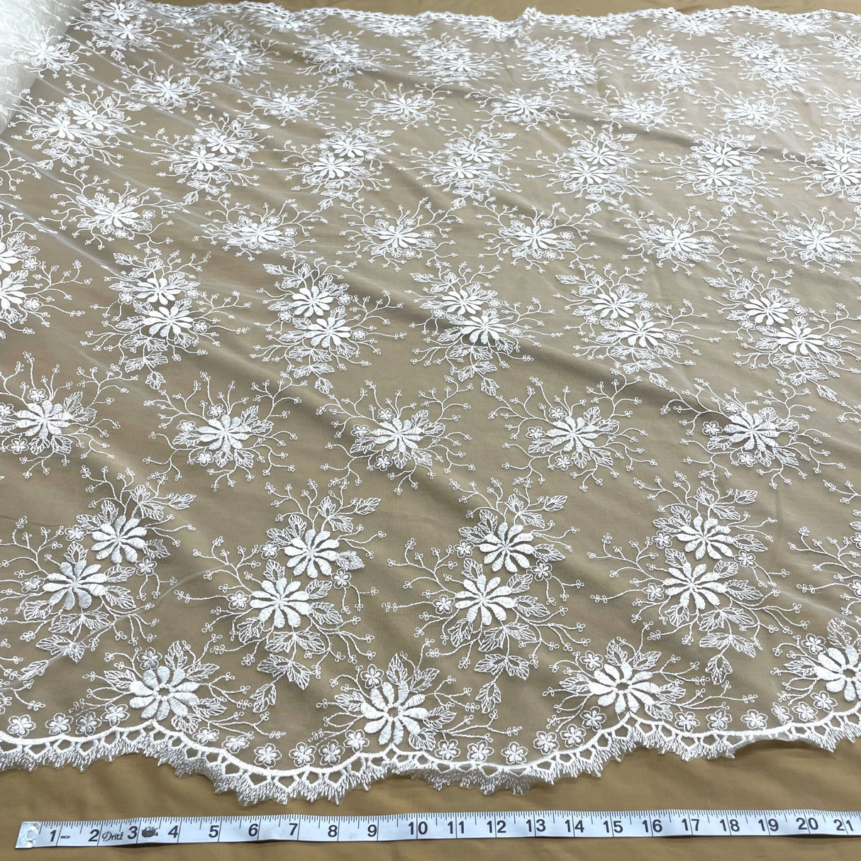 1 Yard Ivory Floral Lace Fabric Embroidered Polyester Net Mesh 52 Inch Width